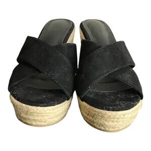 Wedge Heels Espadrille Sandals Women Sz 9 Faux Black‎ Suede Criss Cross 4" Heel